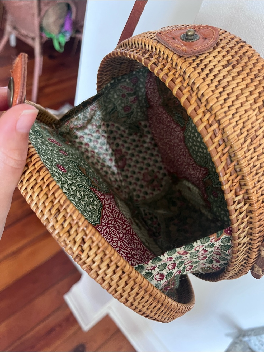 Woven Round Crossbody Bag in Brown - Picture 5 of 5
